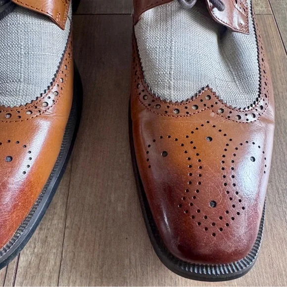 Stacy Adams Harrison Spectator Shoe Cognac Multi Buffalo Leather Size 10.5 - Picture 4 of 7